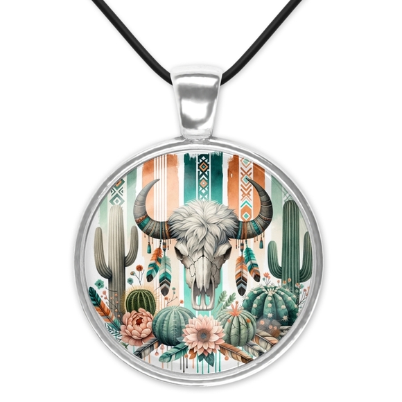 1 Inch Boho Bull Skull Pendant Necklace - Picture 1 of 1